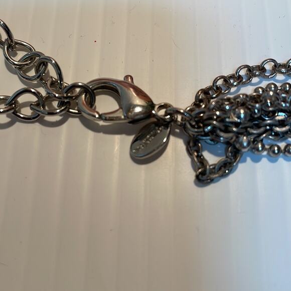 Chico's Long Iridescent Purple Cut Glass Faceted Three Strand Necklace - Picture 7 of 9